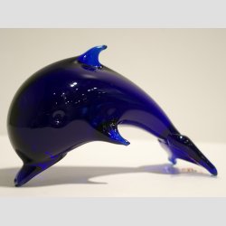 Delfin Figur - Stende Mrkebl Glas Delfin - 10cm