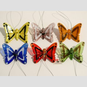 Glaskunst - Hngende Glas Sommerfugle - 6 Farver - 5,50cm