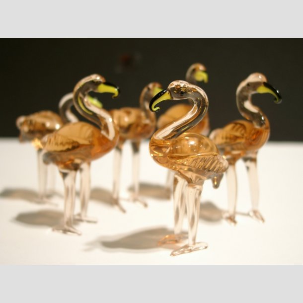 Glasdyr - Glas Flamingo - Klar Brun Med Gul Nb - 6cm 1 S&aelig;t
