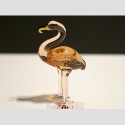 Glasdyr - Glas Flamingo - Klar Brun Med Gul Nb - 6cm