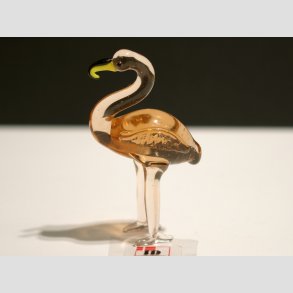 Glasdyr - Glas Flamingo - Klar Brun Med Gul Nb - 6cm