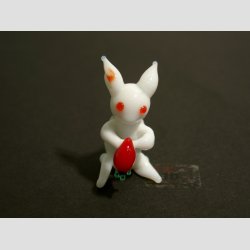 Glasfigurer - Glas Mini Kanin - Hvid/R�d - 4cm