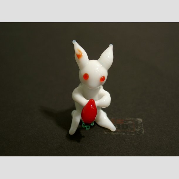 Glasfigurer - Glas Mini Kanin - Hvid/R�d - 4cm Hvid