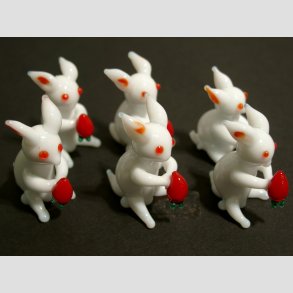 Glasfigurer - Glas Mini Kanin - Hvid/Rd - 4cm