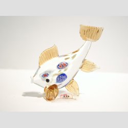 Guldfisk - Glas Fisk - Med Millefiori og Guld Kant - 7cm