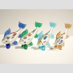 Guldfisk - Glas Fisk - Med Millefiori og Guld Kant - 7cm