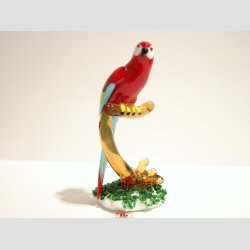 Glas Kunst - Glas Papegje P Gren - Rd &amp; Bl - 10cm