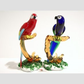 Glas Kunst - Glas Papegje P Gren - Rd & Bl - 10cm