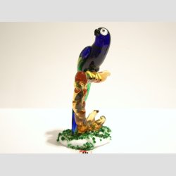 Glas Kunst - Glas Papegje P Gren - Rd &amp; Bl - 10cm