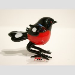 Glas Fugl - Sort/Rd/Rund - 5-6cm