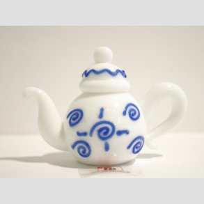 Glaskunst - Hvid Tekande Med Bl Mnster - 8cm