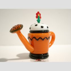 Glaskunst - Orange Glas Vandkande Med Blomst - 7cm