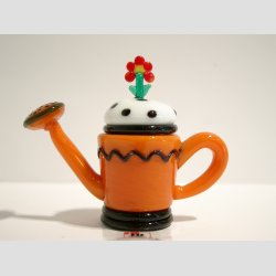 Glaskunst - Orange Glas Vandkande Med Blomst - 7cm