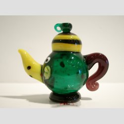 Glaskunst - Grn Glas Tekande Med Ansigt - 7cm