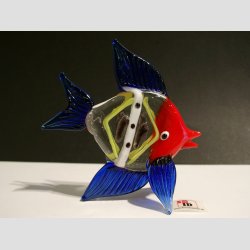 Glas Fisk - Klar/Hvid/Rd - Bl Finne - 10cm