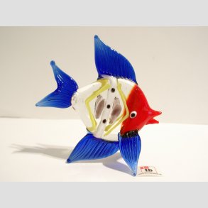 Glas Fisk - Klar/Hvid/Rd - Bl Finne - 10cm