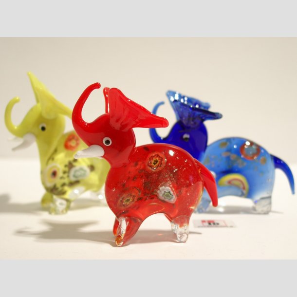 Glasfigur - Glas Millefiori Elefanter - 7cm 1 S&aelig;t