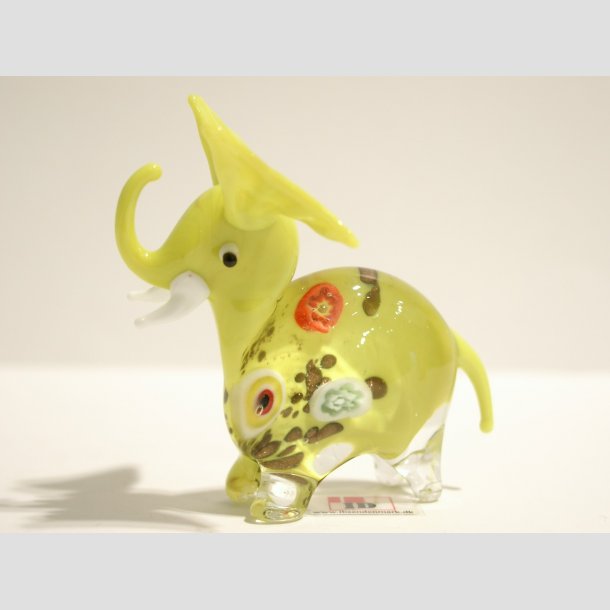 Glasfigur - Glas Millefiori Elefanter - 7cm Gul