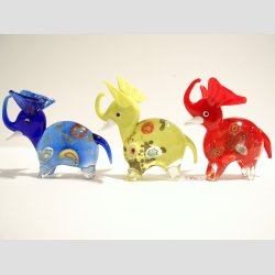 Glasfigur - Glas Millefiori Elefanter - 7cm