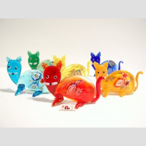 Glas Kat - Med Millefiori - 7cm
