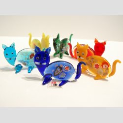 Glas Kat - Med Millefiori - 7cm