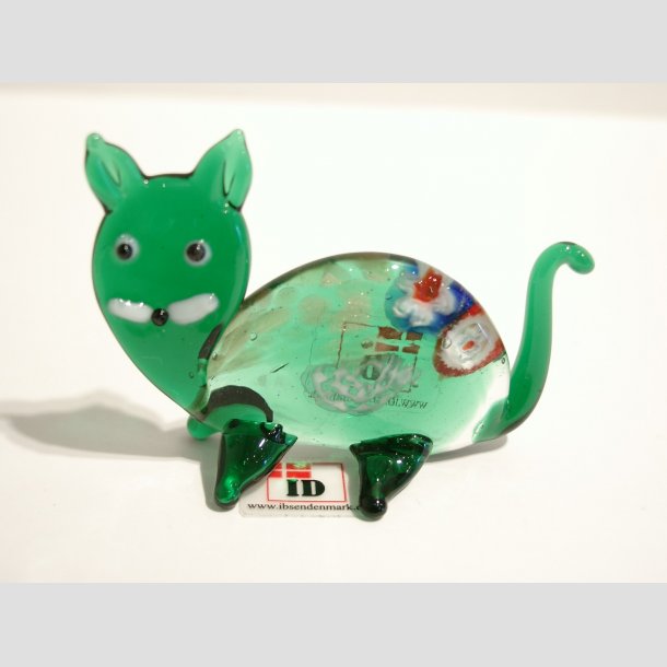 Glas Kat - Med Millefiori - 7cm Gr&oslash;n