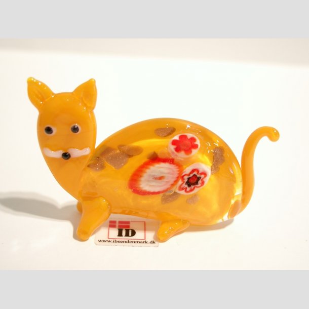 Glas Kat - Med Millefiori - 7cm Orange