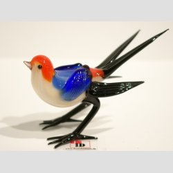 Glas Fugl - Lange Sorte Fjer - 8cm