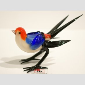 Glas Fugl - Lange Sorte Fjer - 8cm