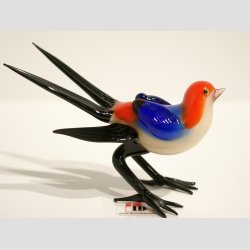 Glas Fugl - Lange Sorte Fjer - 8cm