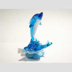 Delfin Figur - To Lysebl Delfiner p Blge - 9cm