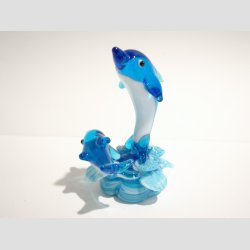 Delfin Figur - To Lysebl Delfiner p Blge - 9cm