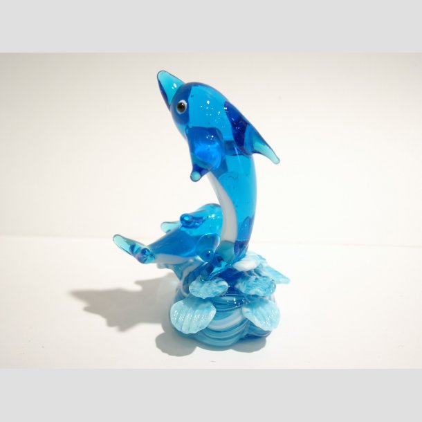 Delfin Figur - To Lysebl Delfiner p Blge - 9cm