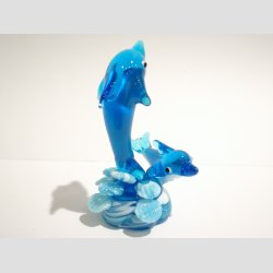Delfin Figur - To Lysebl Delfiner p Blge - 9cm
