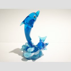 Delfin Figur - To Lysebl Delfiner p Blge - 9cm