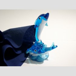 Delfin Figur - To Lysebl Delfiner p Blge - 9cm