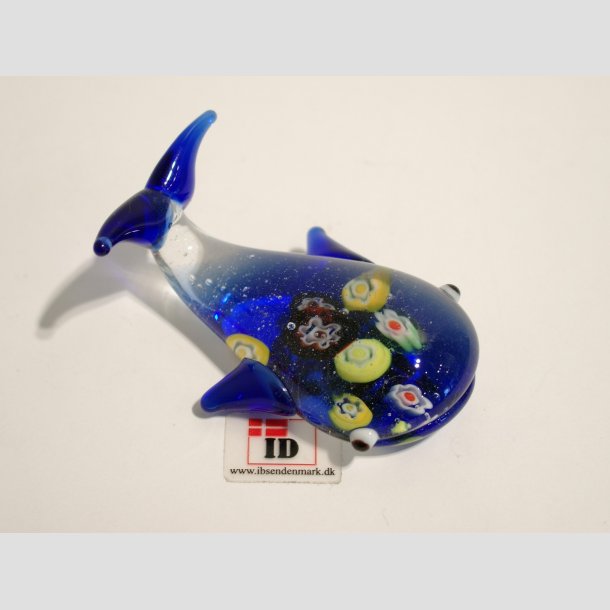 Hvaler - Glas Hval - Med Millefiori - 6cm Bl&aring;