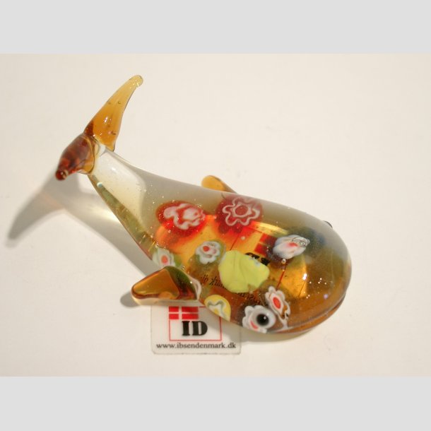 Hvaler - Glas Hval - Med Millefiori - 6cm Brun