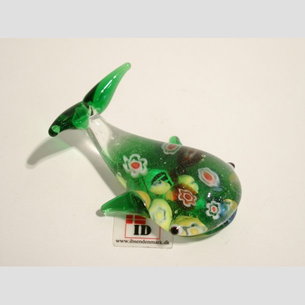 Hvaler - Glas Hval - Med Millefiori - 6cm Gr&oslash;n