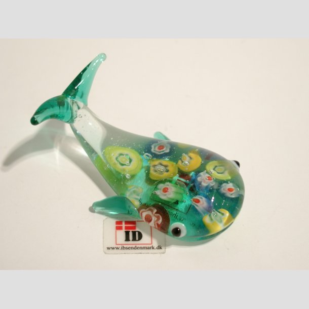 Hvaler - Glas Hval - Med Millefiori - 6cm Turkis