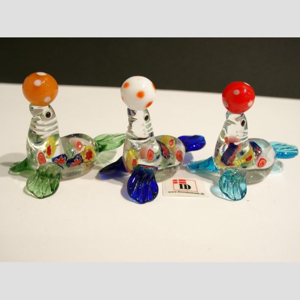 Tierfigur Seehund - Glas Millefiori Mit Kugel - 1 Satz Mit 3 Asst. - 4,5cmx6cm