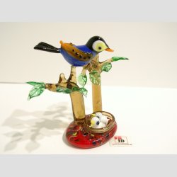 Glas Fugl Med To Unger - 9cm