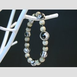 Yin Yang Armbnd - Forslvet Kugler Med Yin-Yang Porcelns Perler