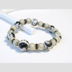 Yin Yang Armbnd - Forslvet Kugler Med Yin-Yang Porcelns Perler