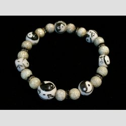 Yin Yang Armbnd - Forslvet Kugler Med Yin-Yang Porcelns Perler