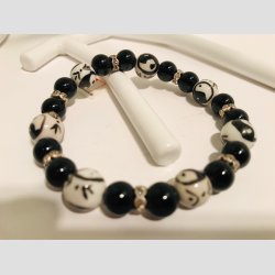 Armbnd - Sorte Perler &amp; YingYang Perle Armbnd