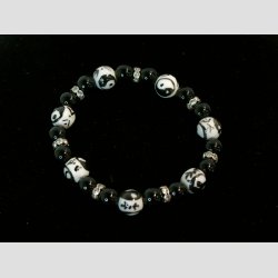 Armbnd - Sorte Perler &amp; YingYang Perle Armbnd