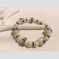 Armbnd - Bl/Hvide Longlife Perler &amp; Forslvet Perler