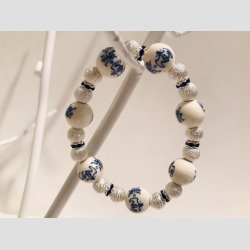 Armbnd - Bl/Hvide Longlife Perler &amp; Forslvet Perler