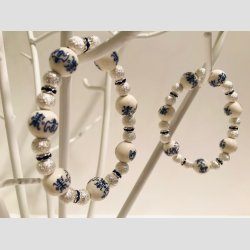 Armbnd - Bl/Hvide Longlife Perler &amp; Forslvet Perler